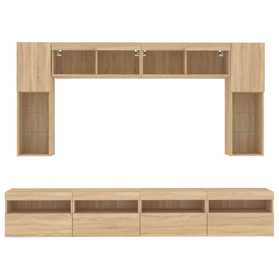 Ensemble de meubles TV muraux 8pcs et lumières LED chêne sonoma - 7