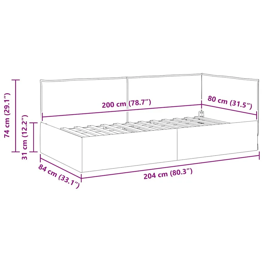 Cadre de lit d'angle avec tête de lit Crème 80 x 200 cm tissu - 11