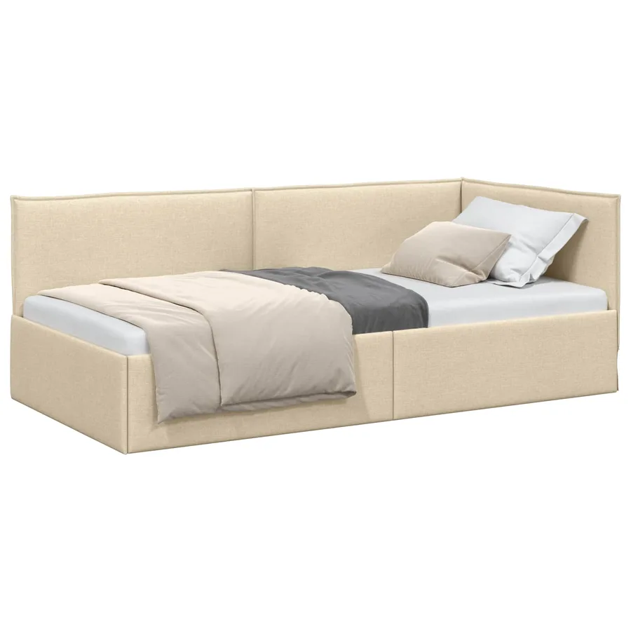 Cadre de lit d'angle avec tête de lit Crème 80 x 200 cm tissu - 2