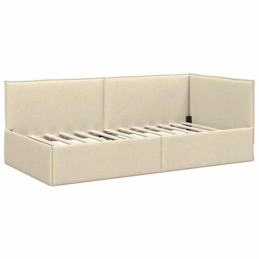 Cadre de lit d'angle avec tête de lit Crème 80 x 200 cm tissu - 4