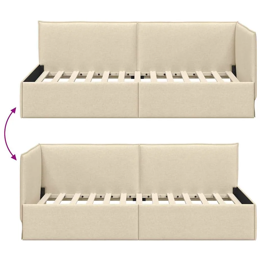 Cadre de lit d'angle avec tête de lit Crème 80 x 200 cm tissu - 9