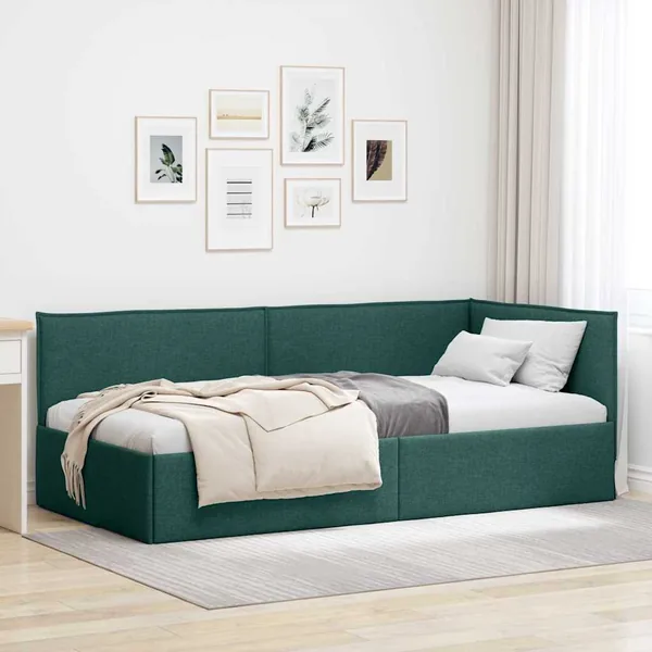 Cadre de lit d'angle Vert foncé 80 x 200 cm tissu