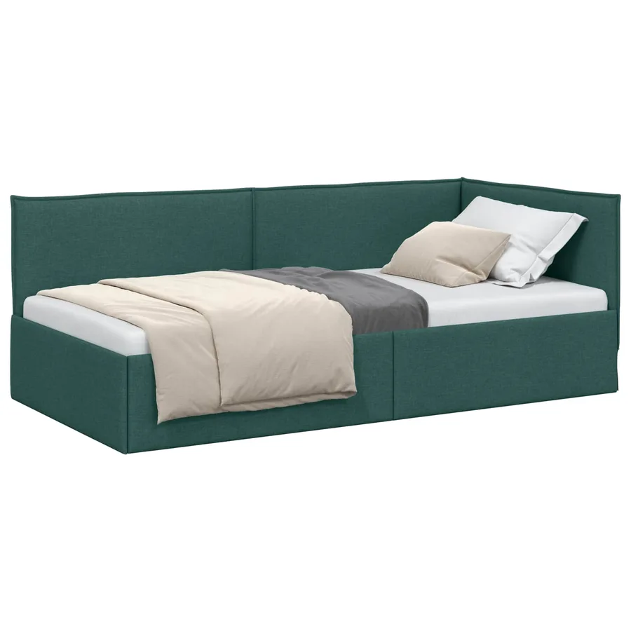 Cadre de lit d'angle Vert foncé 80 x 200 cm tissu - 2