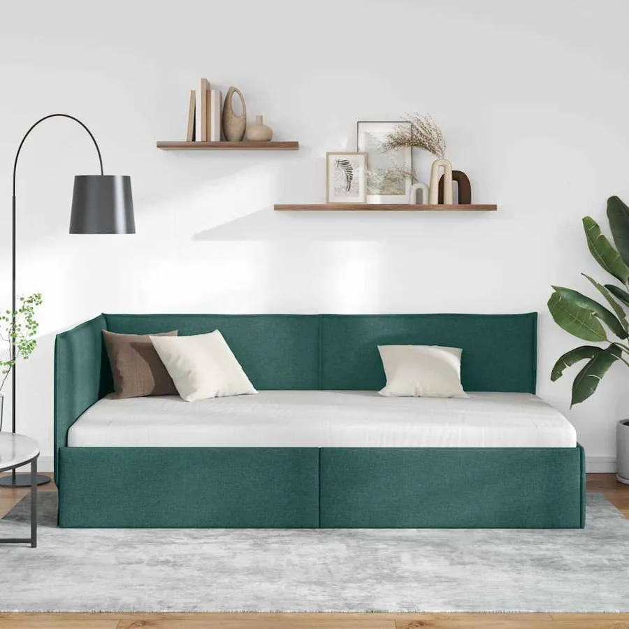 Cadre de lit d'angle Vert foncé 80 x 200 cm tissu - 3