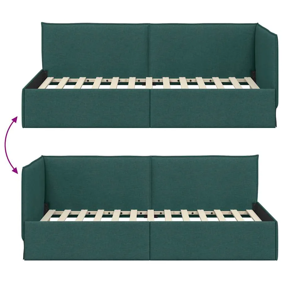 Cadre de lit d'angle Vert foncé 80 x 200 cm tissu - 9