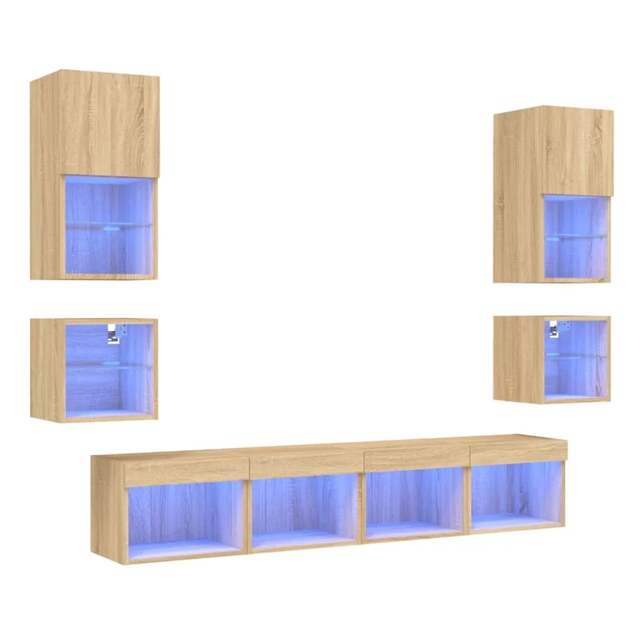 Unités murales TV avec LED 8 pcs chêne sonoma bois d'ingénierie - 2