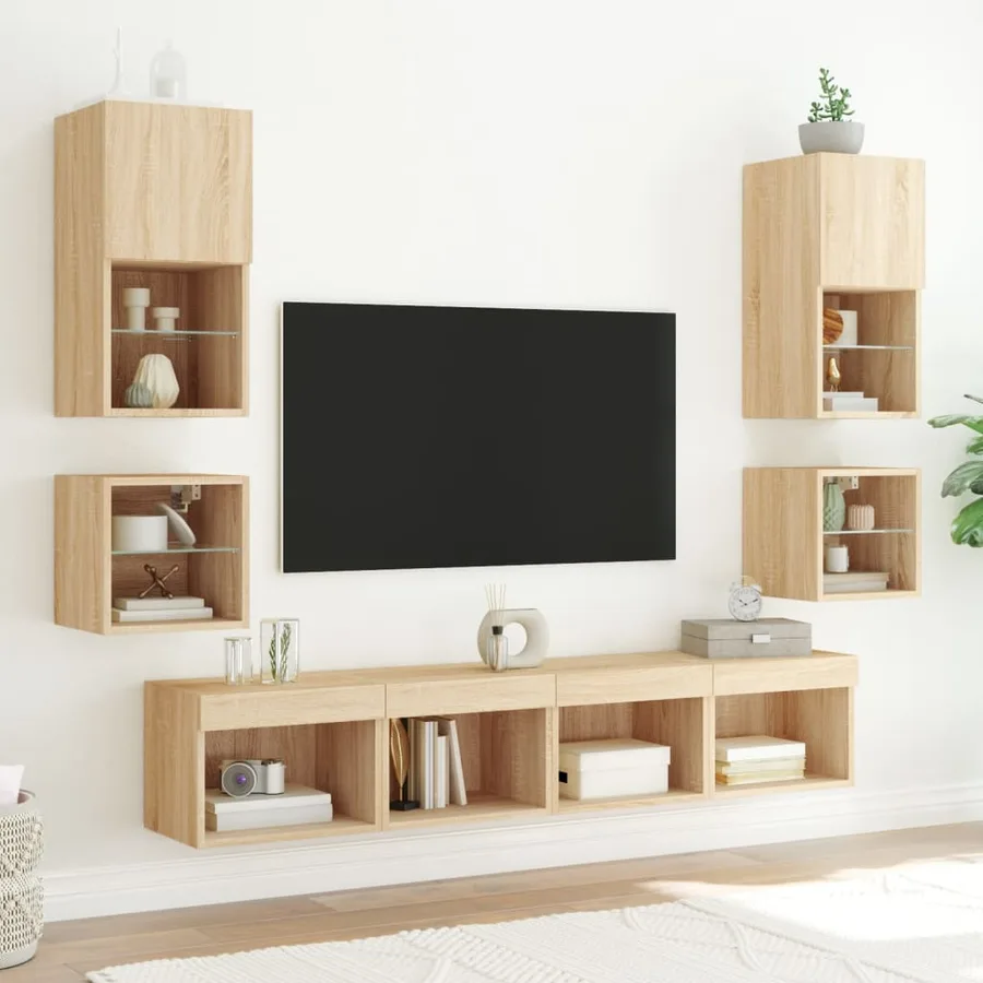 Unités murales TV avec LED 8 pcs chêne sonoma bois d'ingénierie - 3