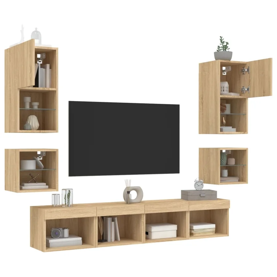 Unités murales TV avec LED 8 pcs chêne sonoma bois d'ingénierie - 4