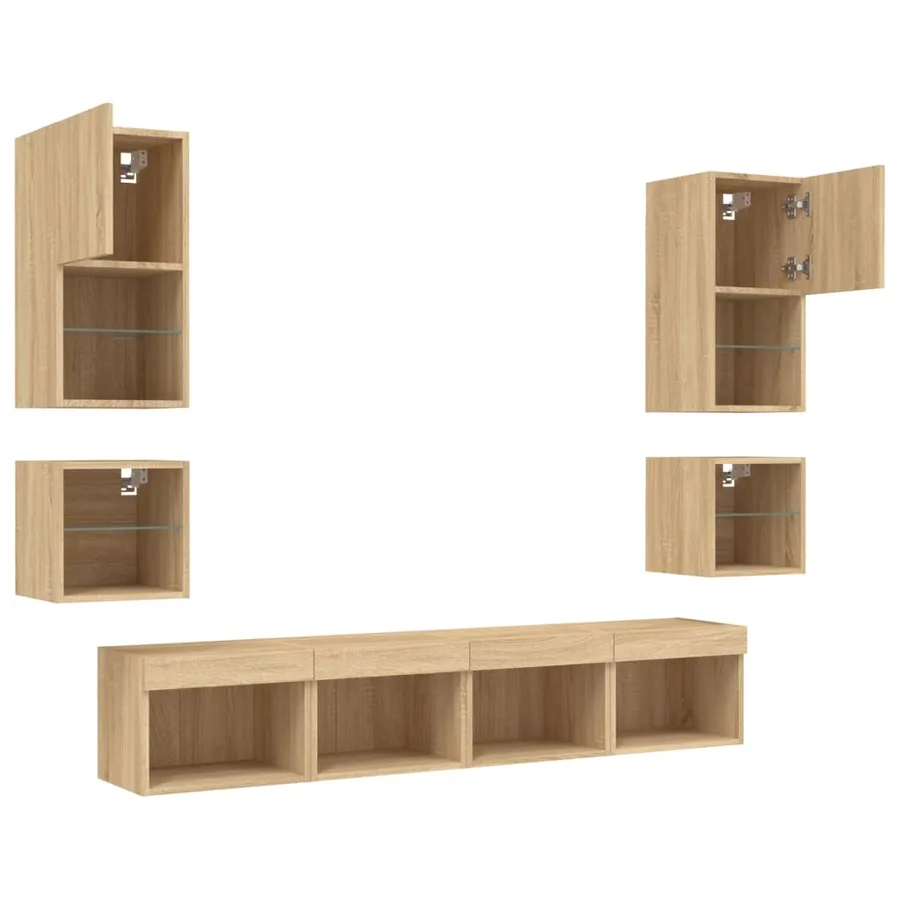 Unités murales TV avec LED 8 pcs chêne sonoma bois d'ingénierie - 5