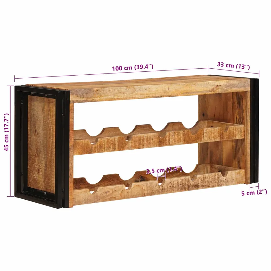 Étagère à vin 100 x 45 x 33 cm Bois de mangue brut solide - 11