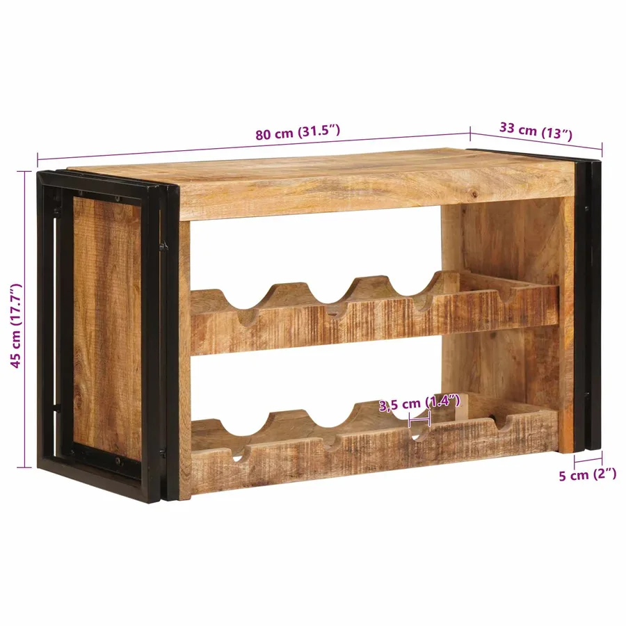 Étagère à vin Marron 80 x 45 x 33 cm Bois de mangue brut solide - 11