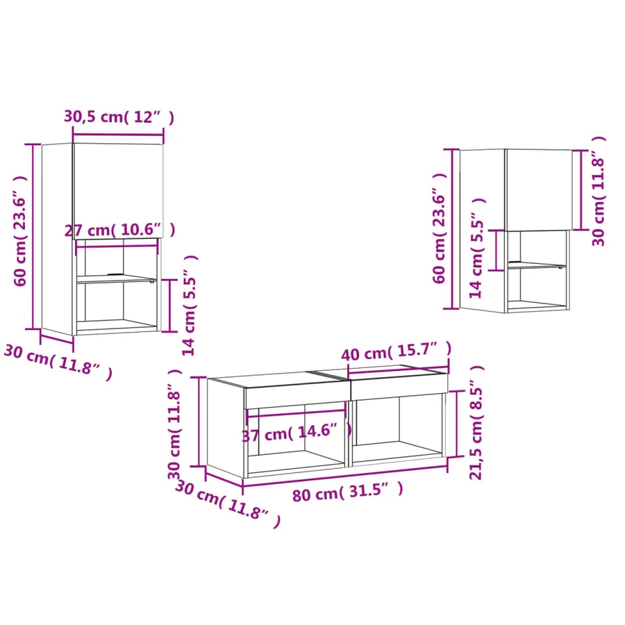 Meuble TV muraux 4 pcs avec lumières LED chêne sonoma - 18