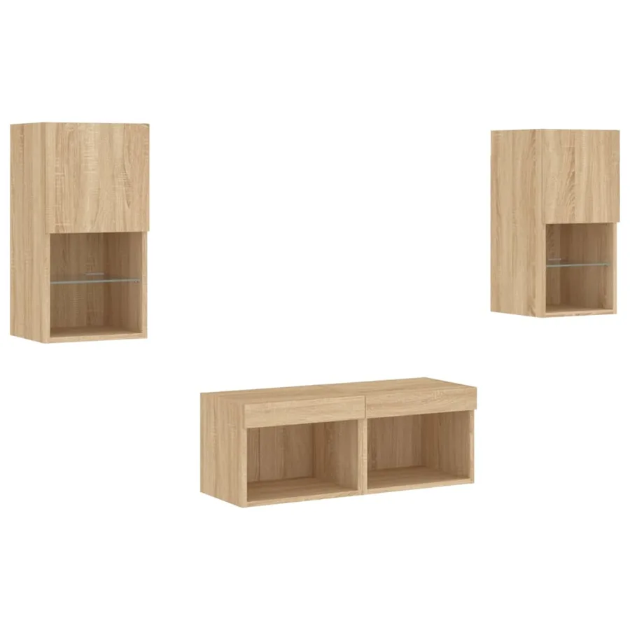Meuble TV muraux 4 pcs avec lumières LED chêne sonoma - 3