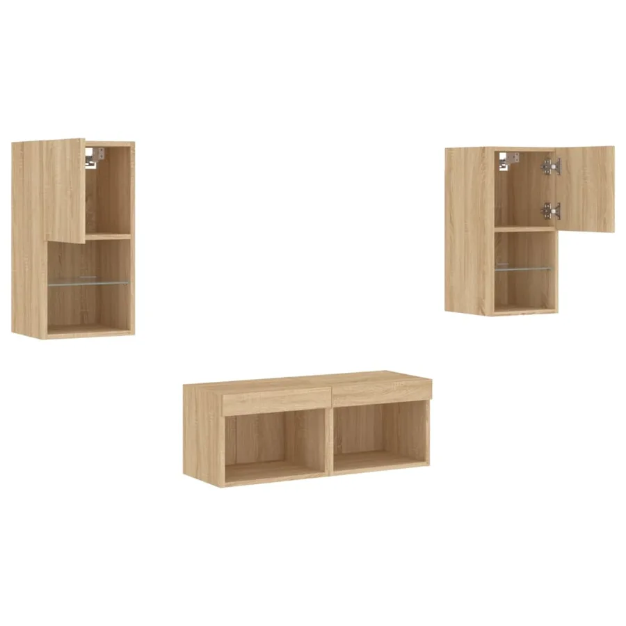 Meuble TV muraux 4 pcs avec lumières LED chêne sonoma - 6