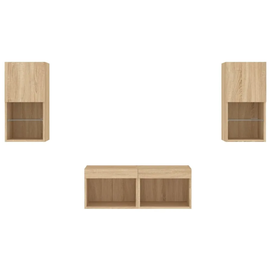 Meuble TV muraux 4 pcs avec lumières LED chêne sonoma - 7
