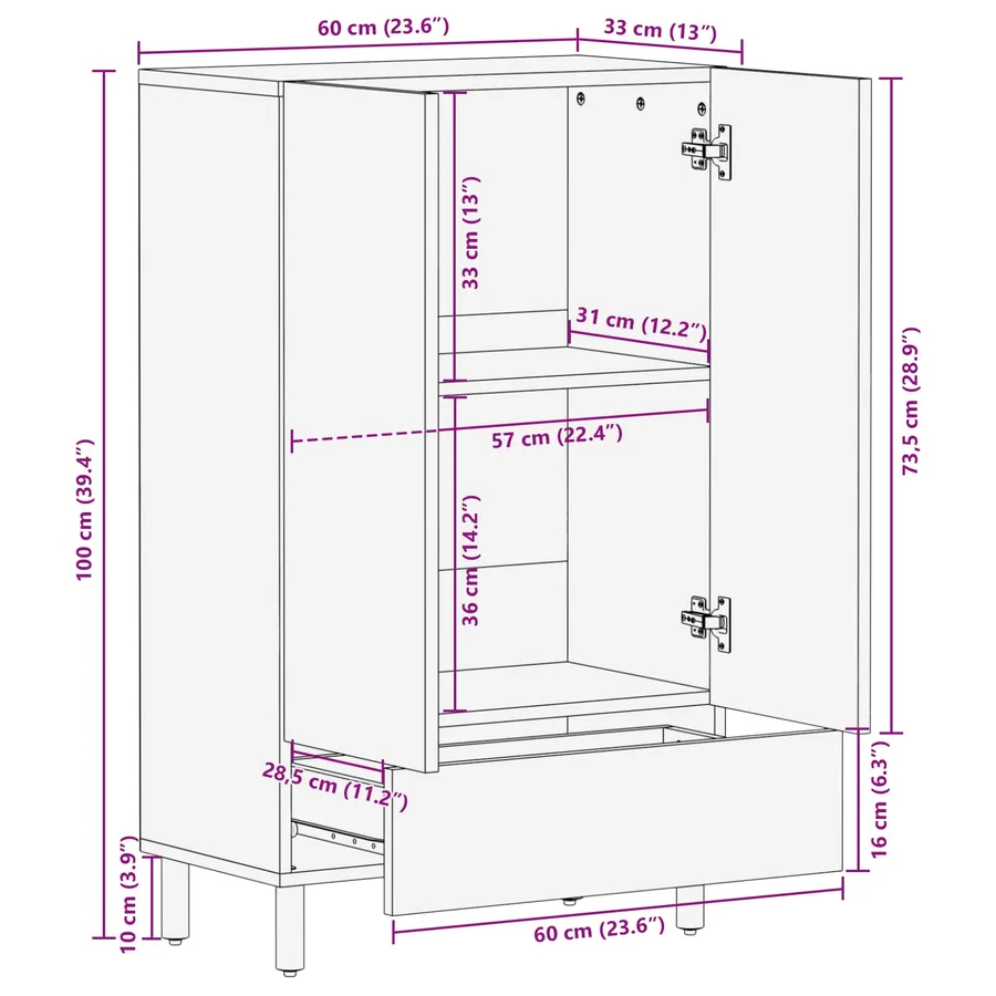 Haut Armoire avec tiroir Finition Acacia Brun 60 x 33 x 100 cm - 11