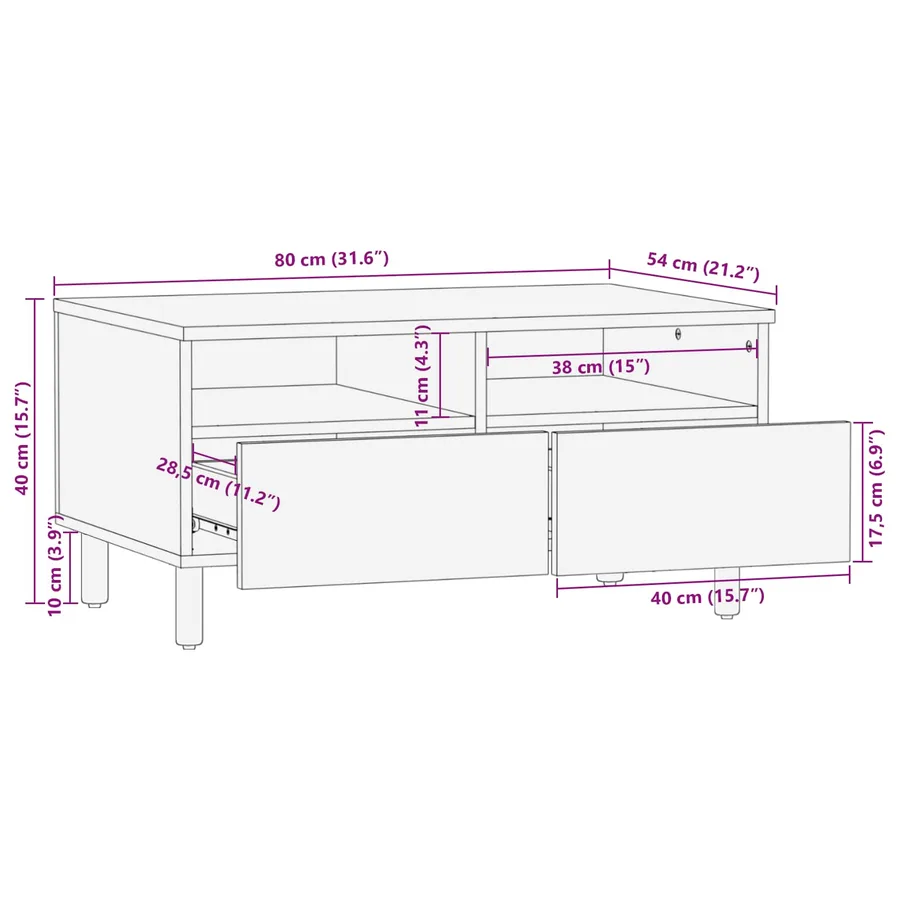 Table basse Marron 80 x 54 x 40 cm Bois de mangue massif - 11