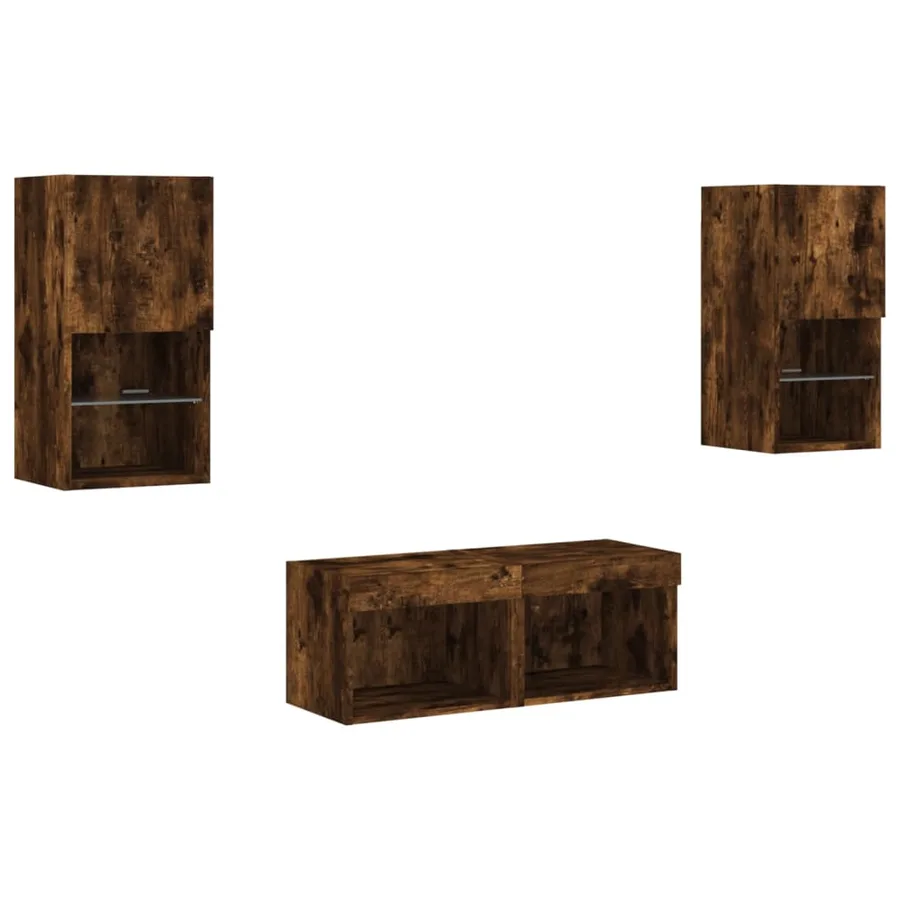 Meuble TV muraux 4 pcs avec lumières LED chêne fumé - 3