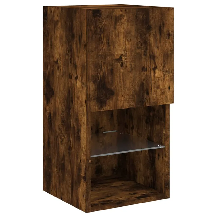 Meuble TV muraux 4 pcs avec lumières LED chêne fumé - 9