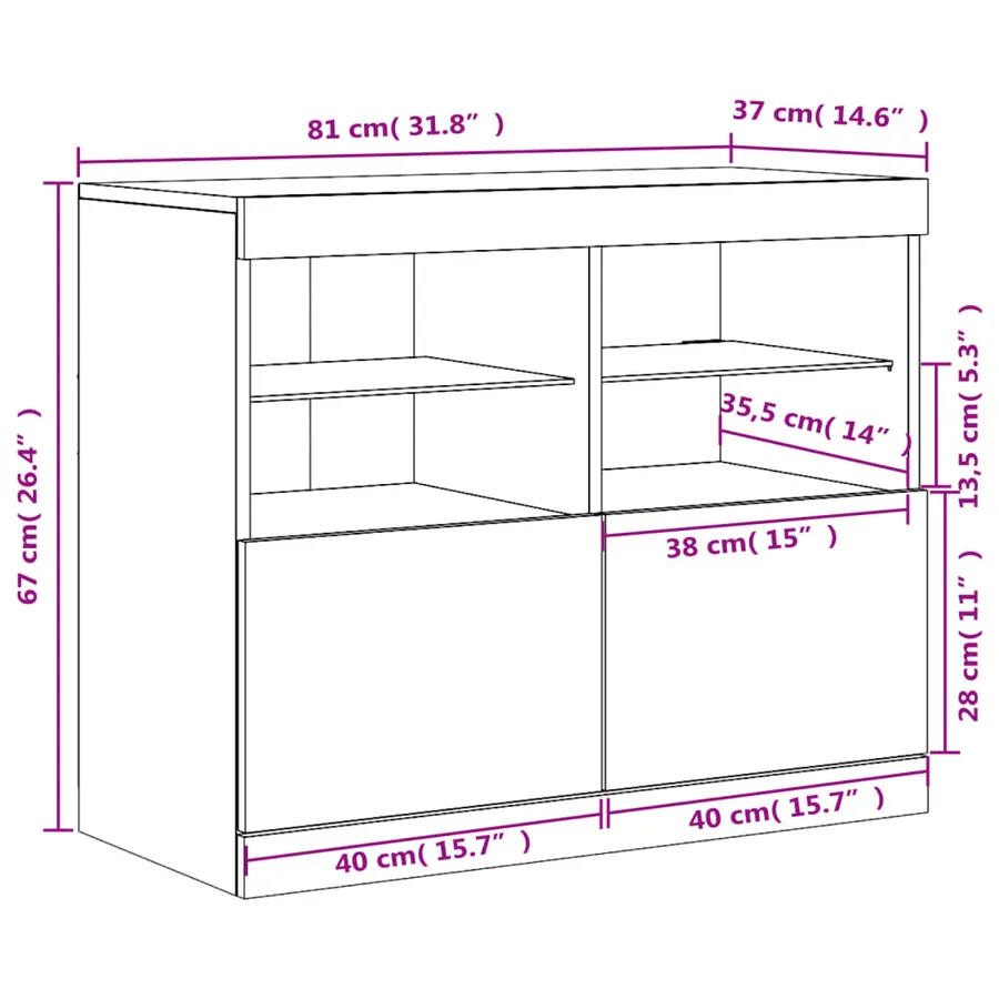 Buffet avec lumières LED sonoma gris 81x37x67 cm - 16