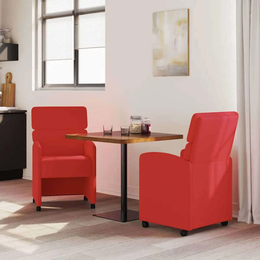 Chaises de Salle à Manger avec Roues 2 pcs Rouge Simili cuir - 3