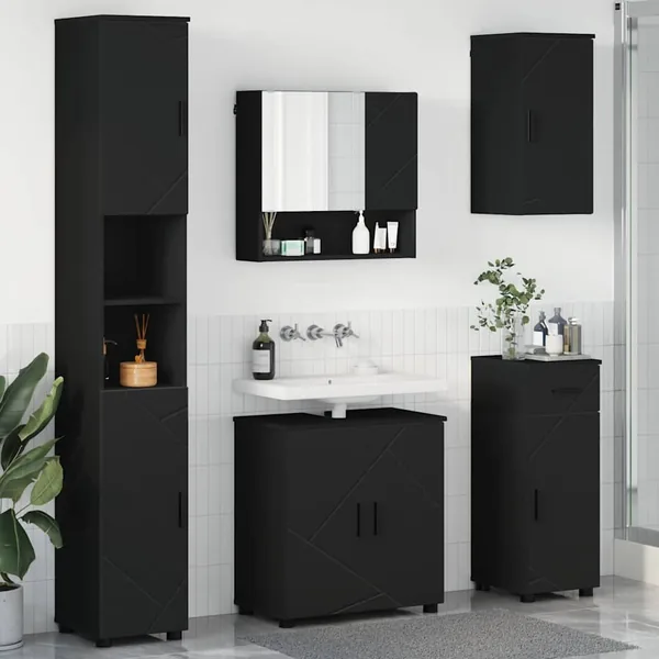 Ensemble de mobilier de salle de bain avec tiroir 5 pcs Noir
