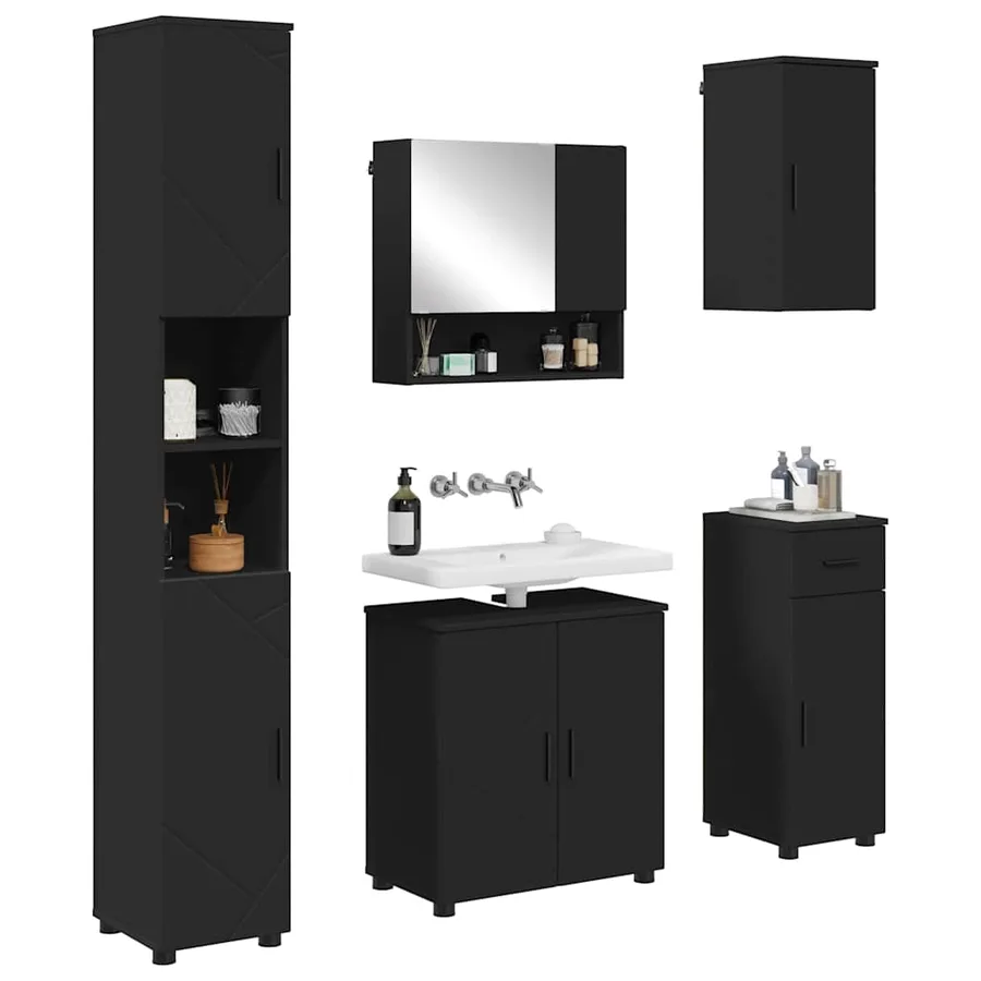 Ensemble de mobilier de salle de bain avec tiroir 5 pcs Noir - 3