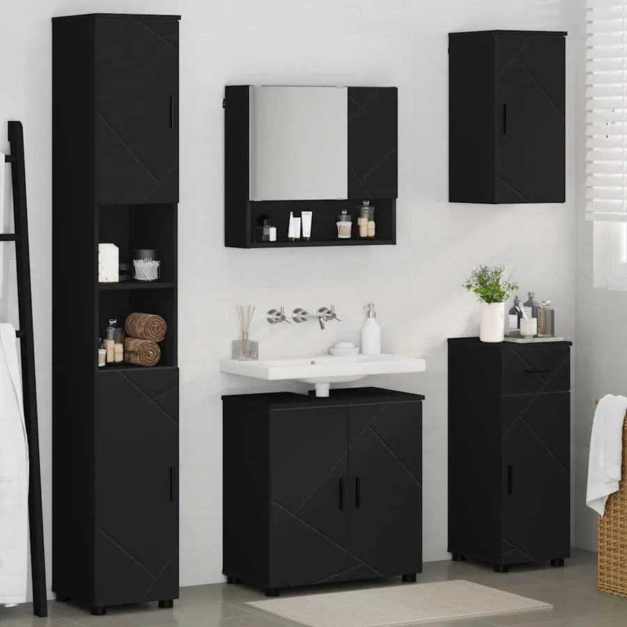 Ensemble de mobilier de salle de bain avec tiroir 5 pcs Noir - 4