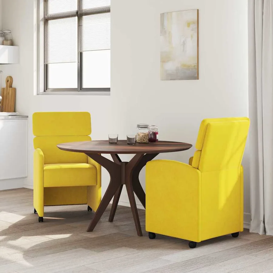 Chaises de Salle à Manger avec Roues 2 pcs Jaune Velours - 3