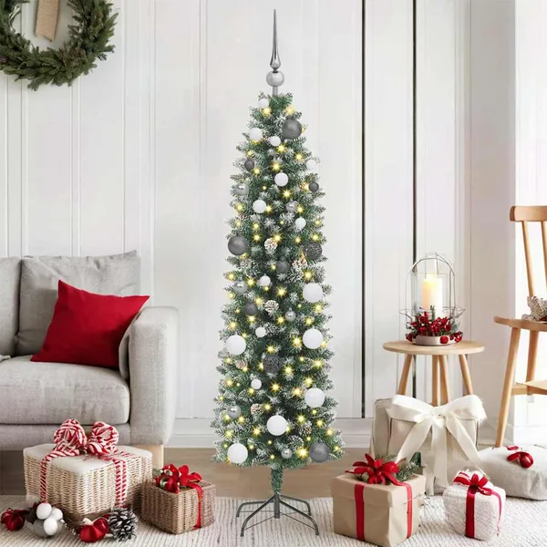 Arbre de Noël artificiel slim avec 150 LED Vert et blanc 150 cm