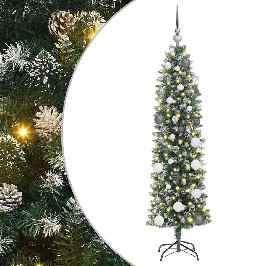Arbre de Noël artificiel slim avec 150 LED Vert et blanc 150 cm - 2