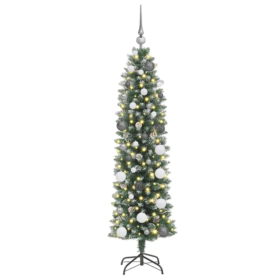 Arbre de Noël artificiel slim avec 150 LED Vert et blanc 150 cm - 3