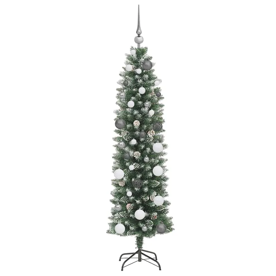 Arbre de Noël artificiel slim avec 150 LED Vert et blanc 150 cm - 4
