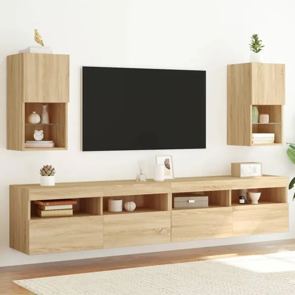 Meubles TV avec lumières LED 2 pcs chêne sonoma 30,5x30x60 cm