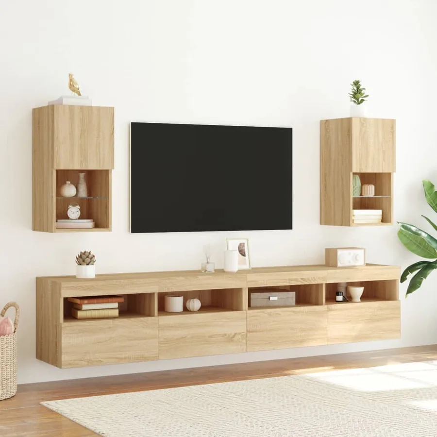 Meubles TV avec lumières LED 2 pcs chêne sonoma 30,5x30x60 cm - 3