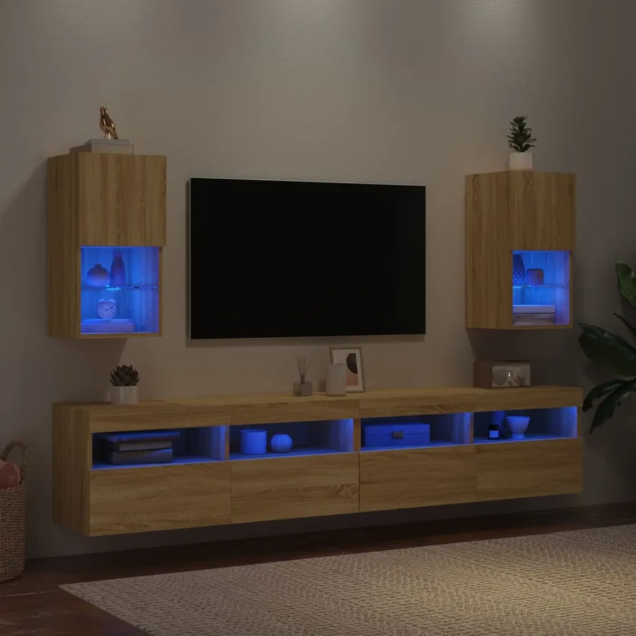 Meubles TV avec lumières LED 2 pcs chêne sonoma 30,5x30x60 cm - 4
