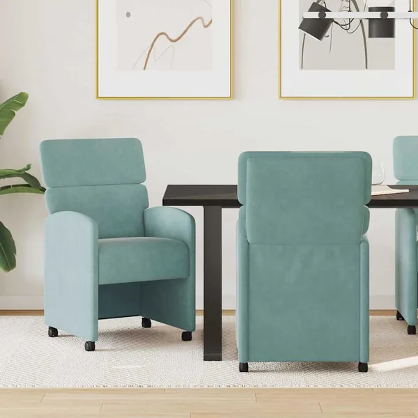 Chaises de Salle à Manger avec Roues 2 pcs Vert marin Velours