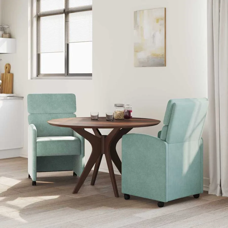 Chaises de Salle à Manger avec Roues 2 pcs Vert marin Velours - 3