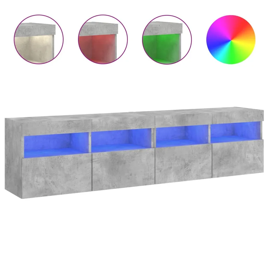 Meubles TV muraux et lumières LED 2pcs gris béton 80x30x40 cm - 2