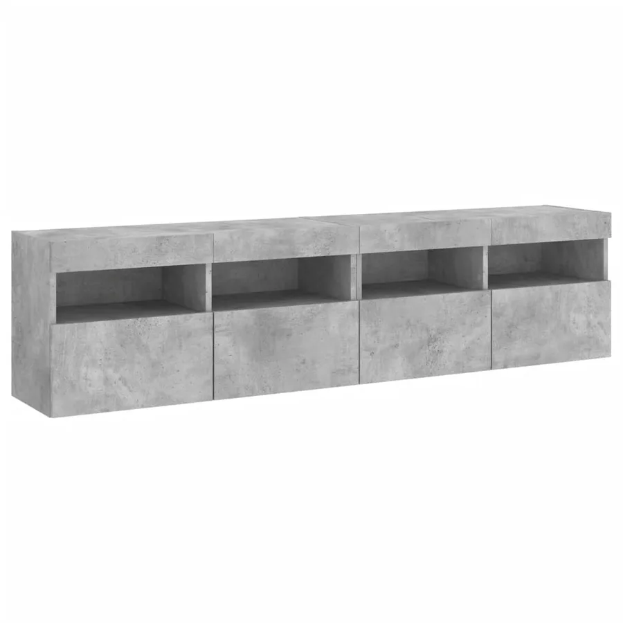 Meubles TV muraux et lumières LED 2pcs gris béton 80x30x40 cm - 3