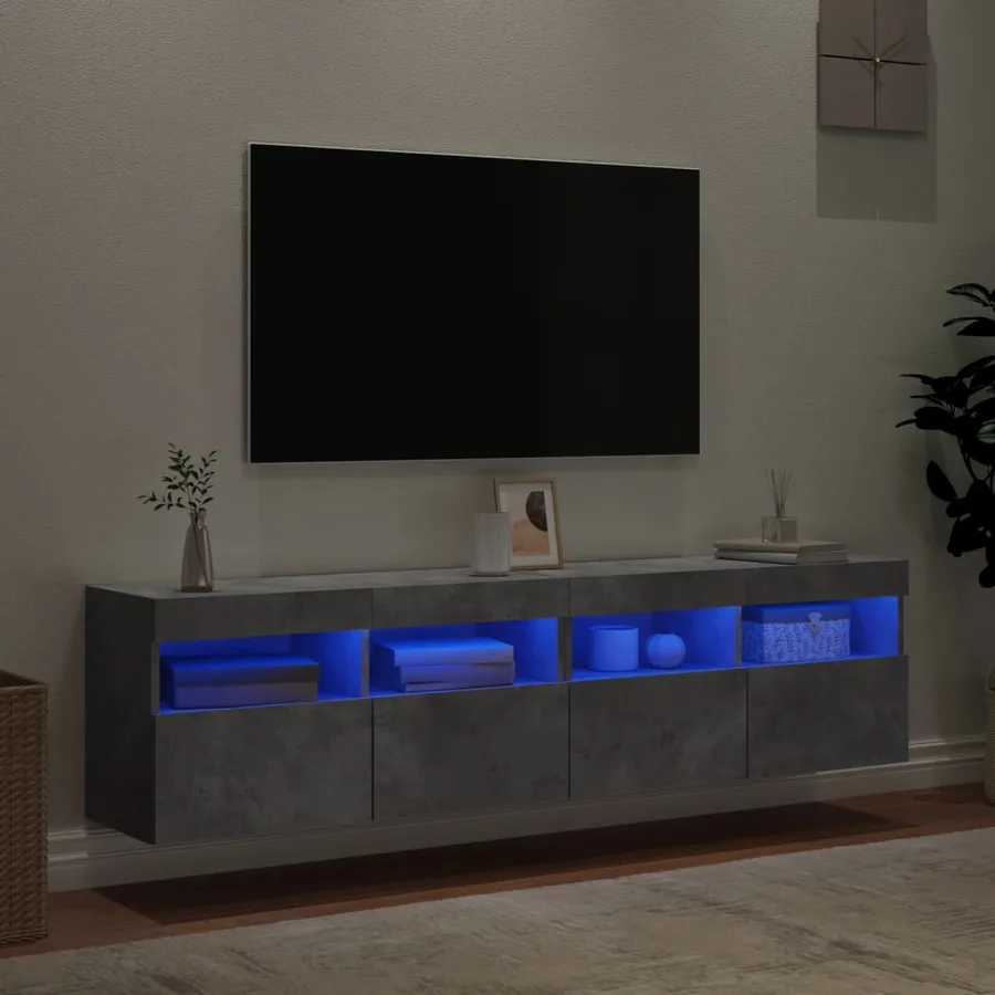 Meubles TV muraux et lumières LED 2pcs gris béton 80x30x40 cm - 4