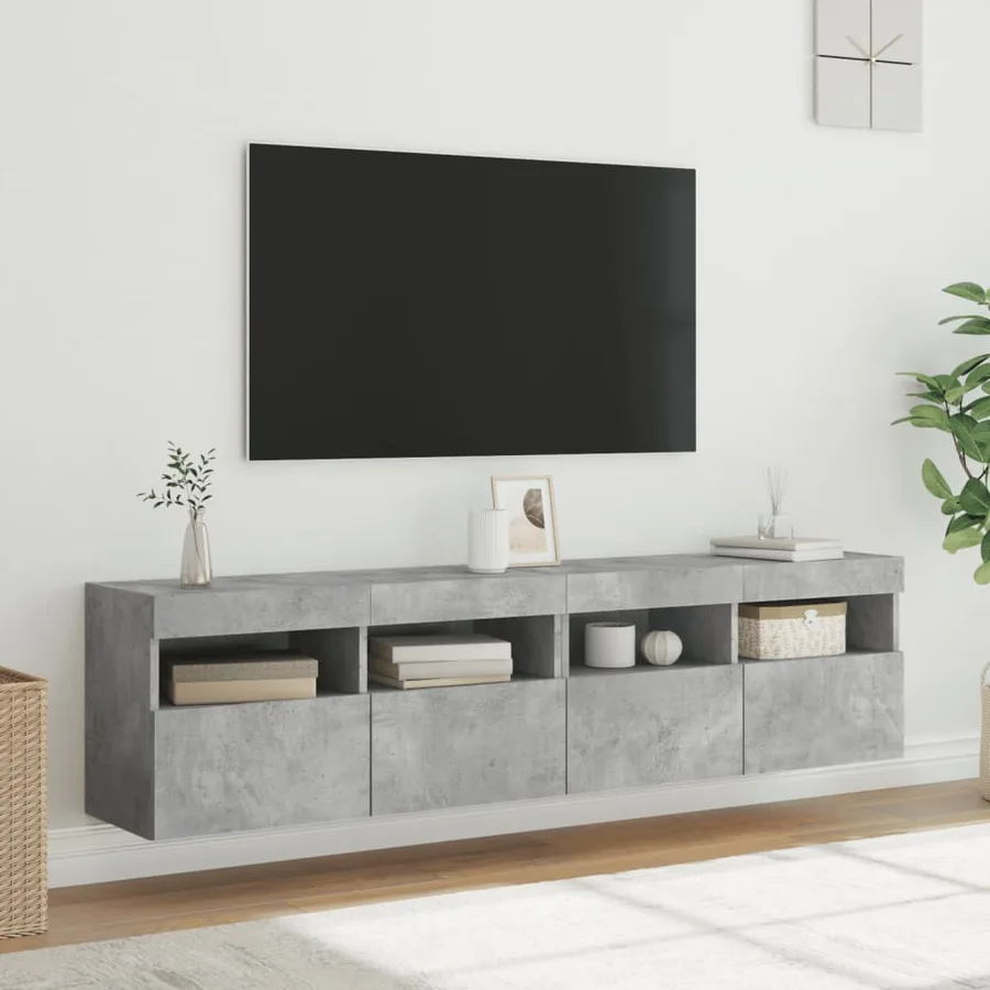 Meubles TV muraux et lumières LED 2pcs gris béton 80x30x40 cm - 5