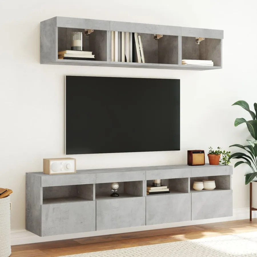 Meubles TV muraux et lumières LED 2pcs gris béton 80x30x40 cm - 6