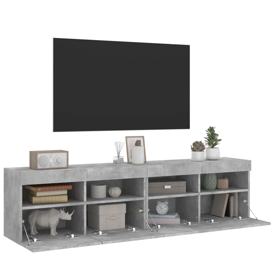 Meubles TV muraux et lumières LED 2pcs gris béton 80x30x40 cm - 7