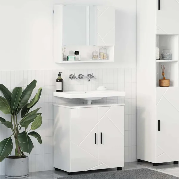 Ensemble de mobilier de salle de bain 2 pcs Blanc brillant