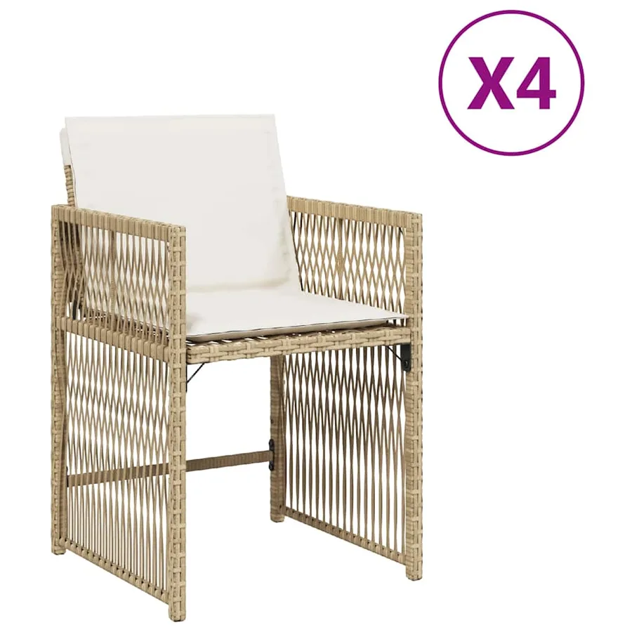 Chaises de jardin avec coussins lot de 4 beige résine tressée - 2