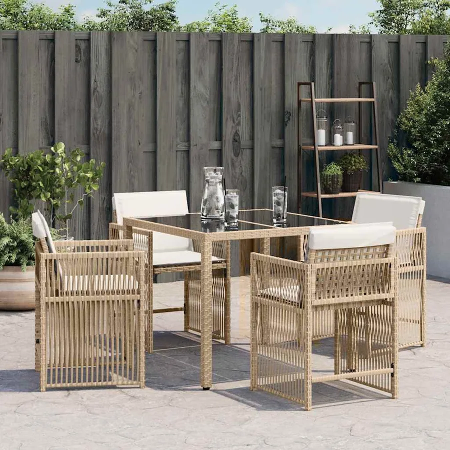Chaises de jardin avec coussins lot de 4 beige résine tressée - 3