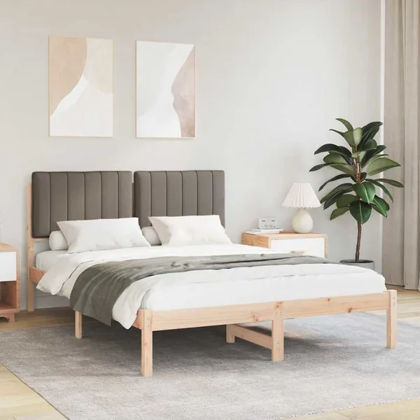 Cadre de lit avec tête de lit rembourrée Taupe 140 x 200 cm