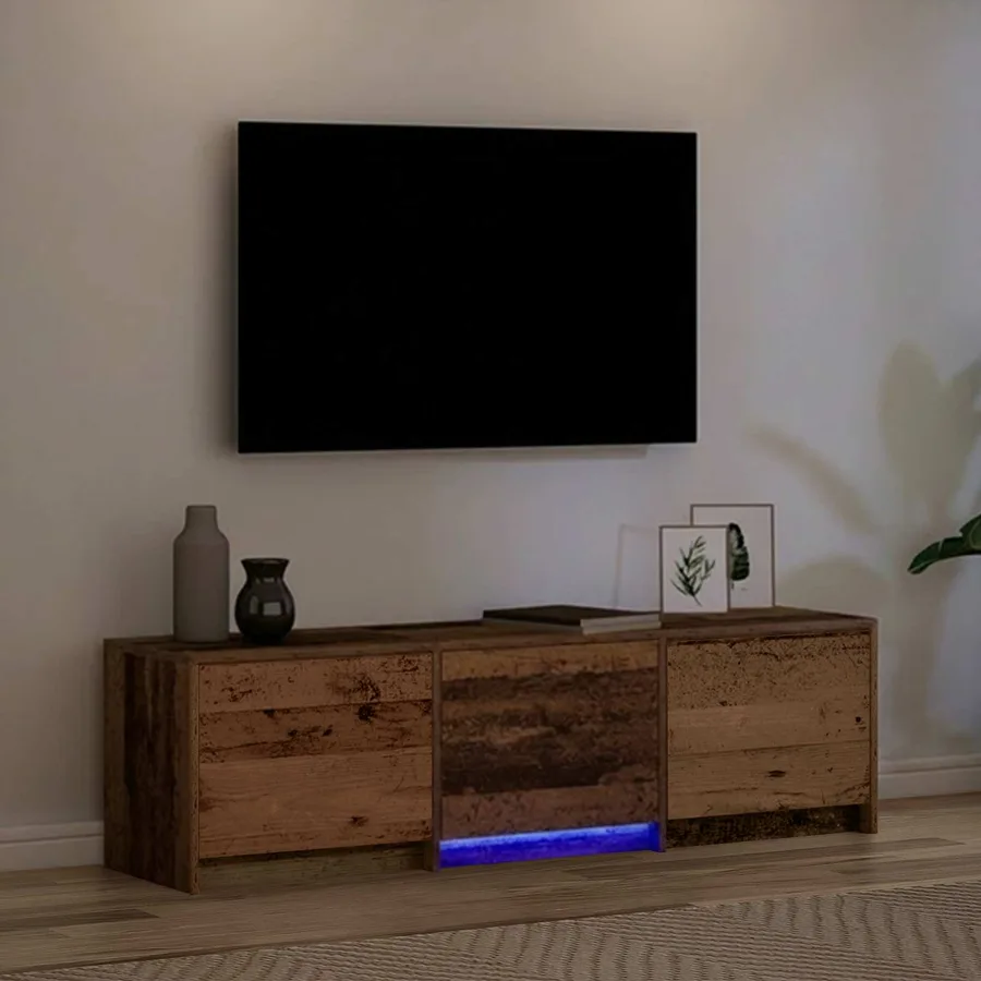 Meuble TV avec LED avec bandes LED Bois ancien 140 x 34 x 40 cm - 5