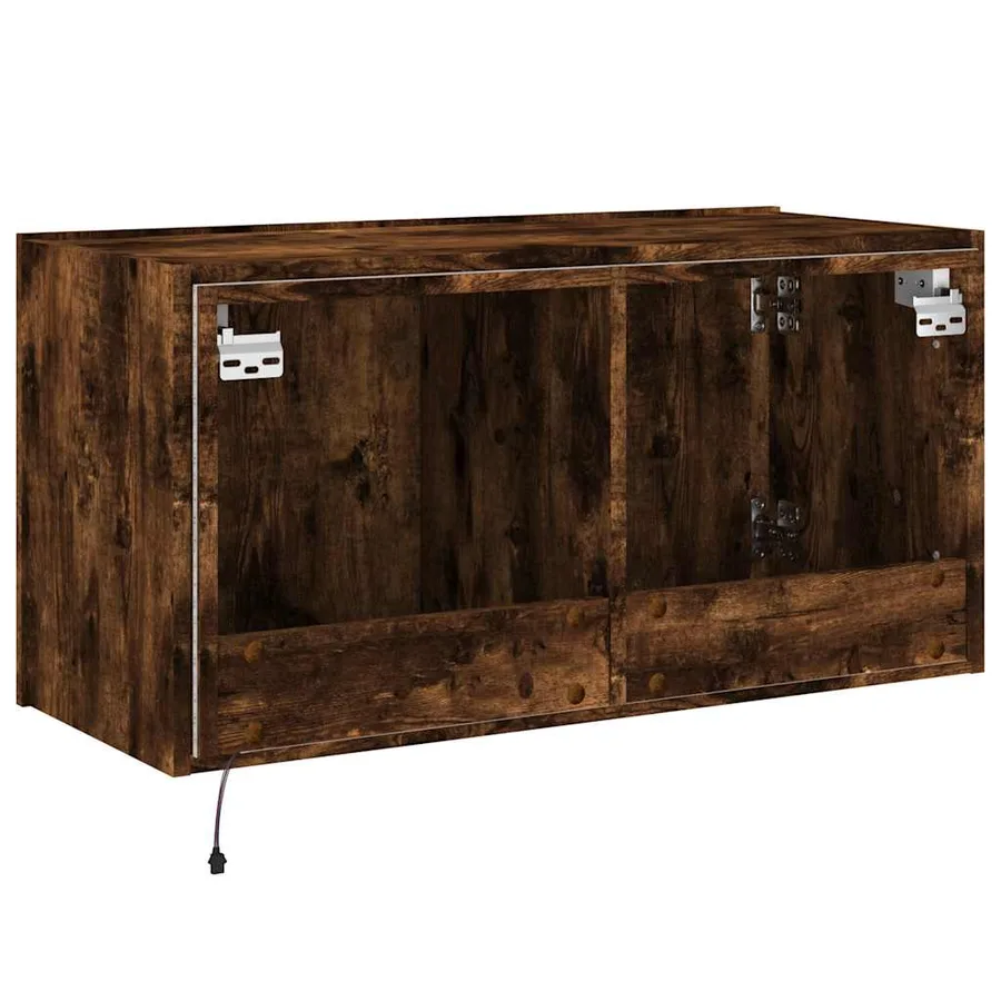 Meuble TV mural avec lumières LED chêne fumé 80x35x41 cm - 11
